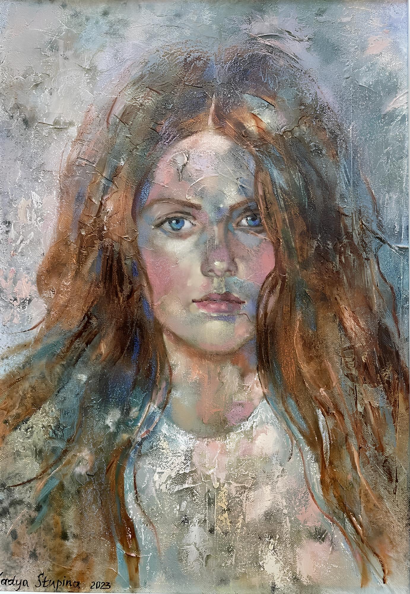 "Elisabeht" Original contemporary portrait. Vertical. oil on hardboard