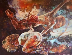 "Acrobates intrépides" Horizontal  Peinture à l'huile X-Large . Figuratif