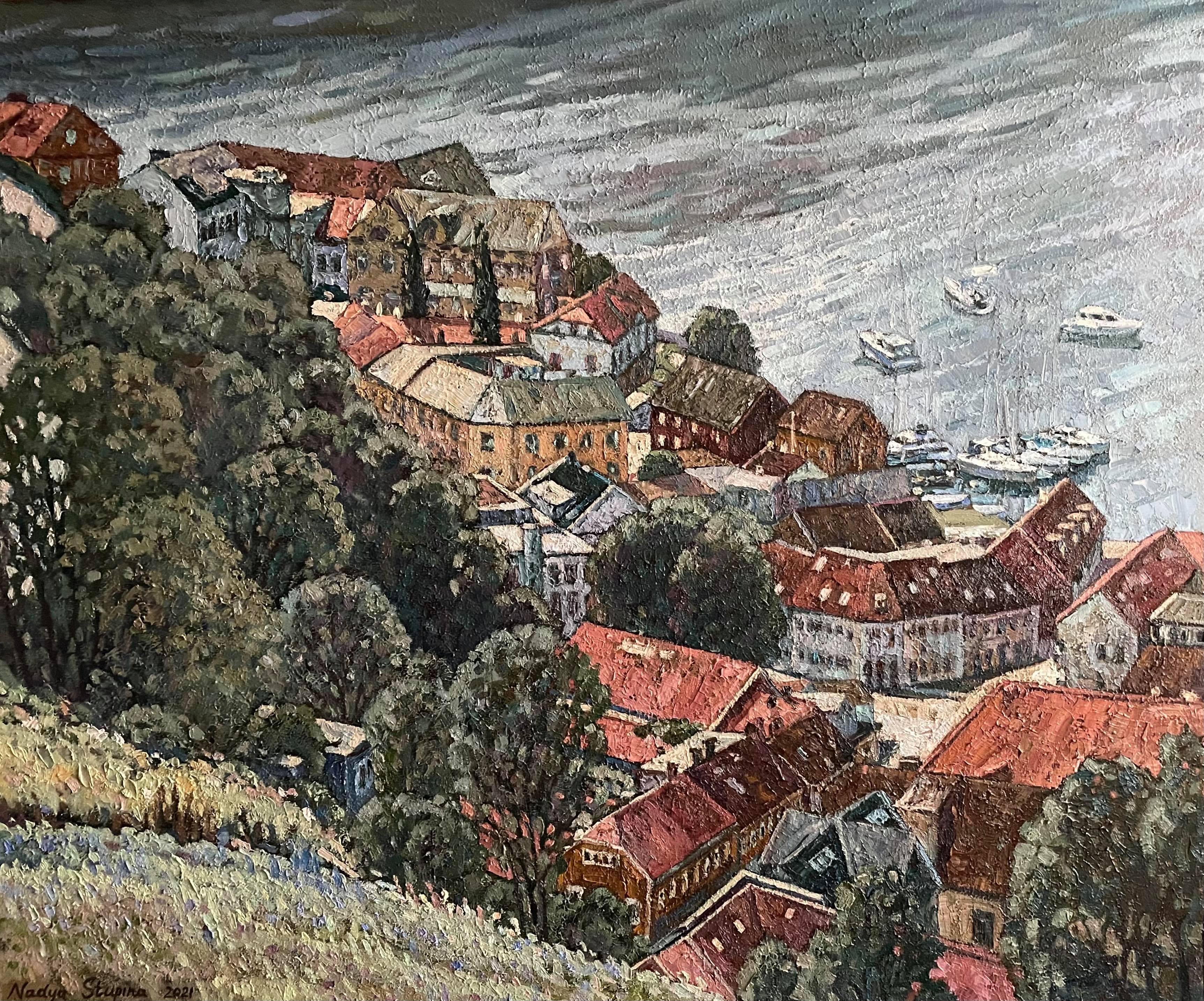 Nadezda Stupina Landscape Painting - Flying over old Halden