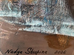 “Full moon” Original semi-abstract landscape. Large , horizontal. Painting.