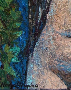 Nel profumo delle rose: Pittura a olio impressionista di nudo, 90x90 cm