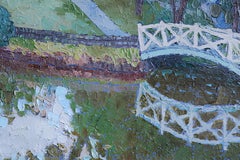 "Nel parco" Originale paesaggio impressionistico di grandi dimensioni. Tecnica dell'impasto