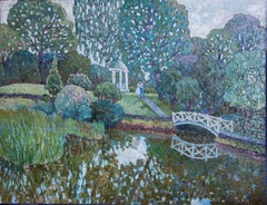 "Nel parco" Originale paesaggio impressionistico di grandi dimensioni. Tecnica dell'impasto