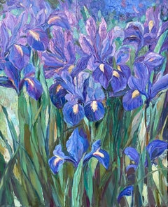 Irises. Floral oil painting. Vertical. Impasto. Original. Home decor