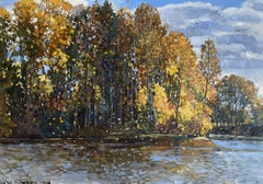 "Les feuilles tombent à Töcksfors" Original  impessionniste  paysage. Peinture à l'huile