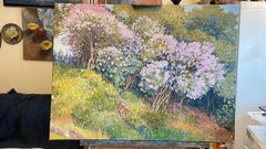 Hille sulla collina. Originale dipinto di paesaggio impressionista. . Incorniciato