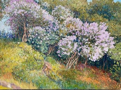 Hille sulla collina. Originale dipinto di paesaggio impressionista. . Incorniciato