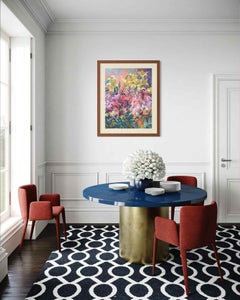 Gigli nel giardino di Gauguin. Verticale. Grande. Pittura acrilica floreale.