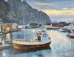 «Lofoten night» Original landscape painting. Large. Oil on canvas.