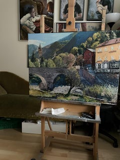 "Аlpine motif" Original impressionistic landscape . France. Oil painting