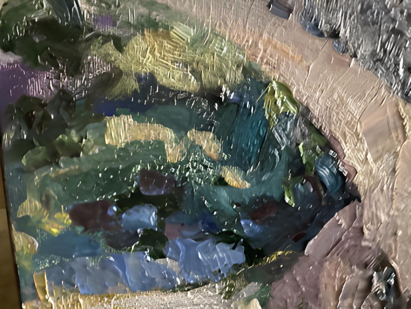 In diesem Gemälde habe ich die Essenz der alpinen Gelassenheit eingefangen, indem ich Acryl und Öl vermischt habe, um eine Textur zu schaffen, die zum Anfassen einlädt. Meine Pinselstriche tragen das Gewicht der Berge und die Ruhe des Dorfes in sich