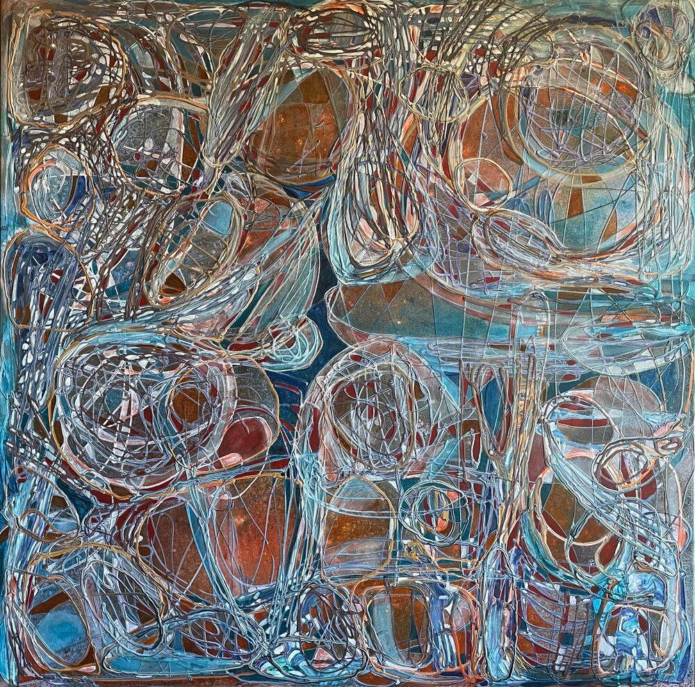 Abstract Painting di Nadezda Stupina - "Micro&Macro. Insonnia". Grande dipinto astratto a olio per interni. Piazza .