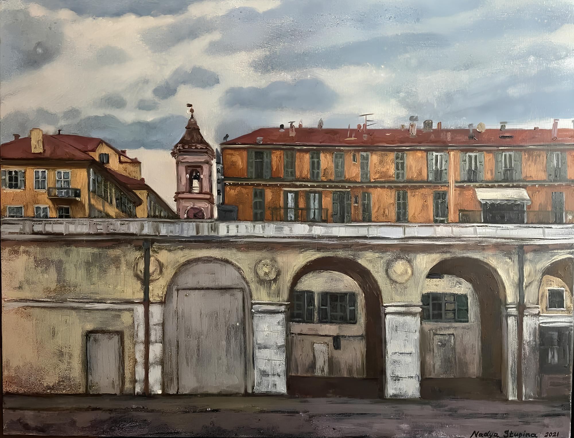 Nadezda Stupina Landscape Painting - "Morning of Old Nice" Original impressionistic landscape. Oil painting. City