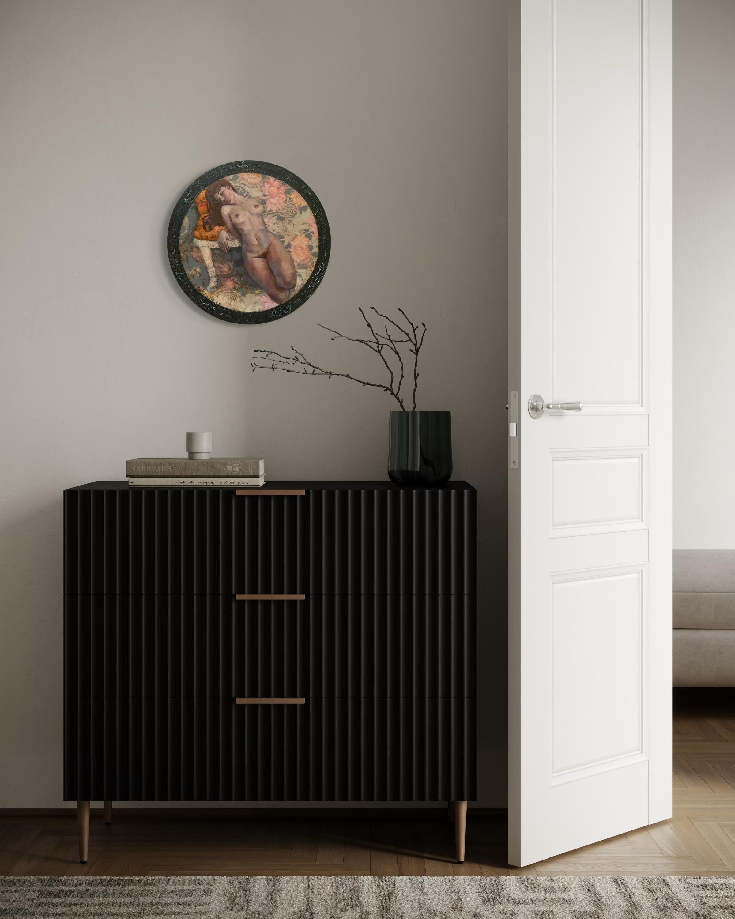 «Morris’s lover 10» Original Nude painting. Circular small canvas. For Sale 9