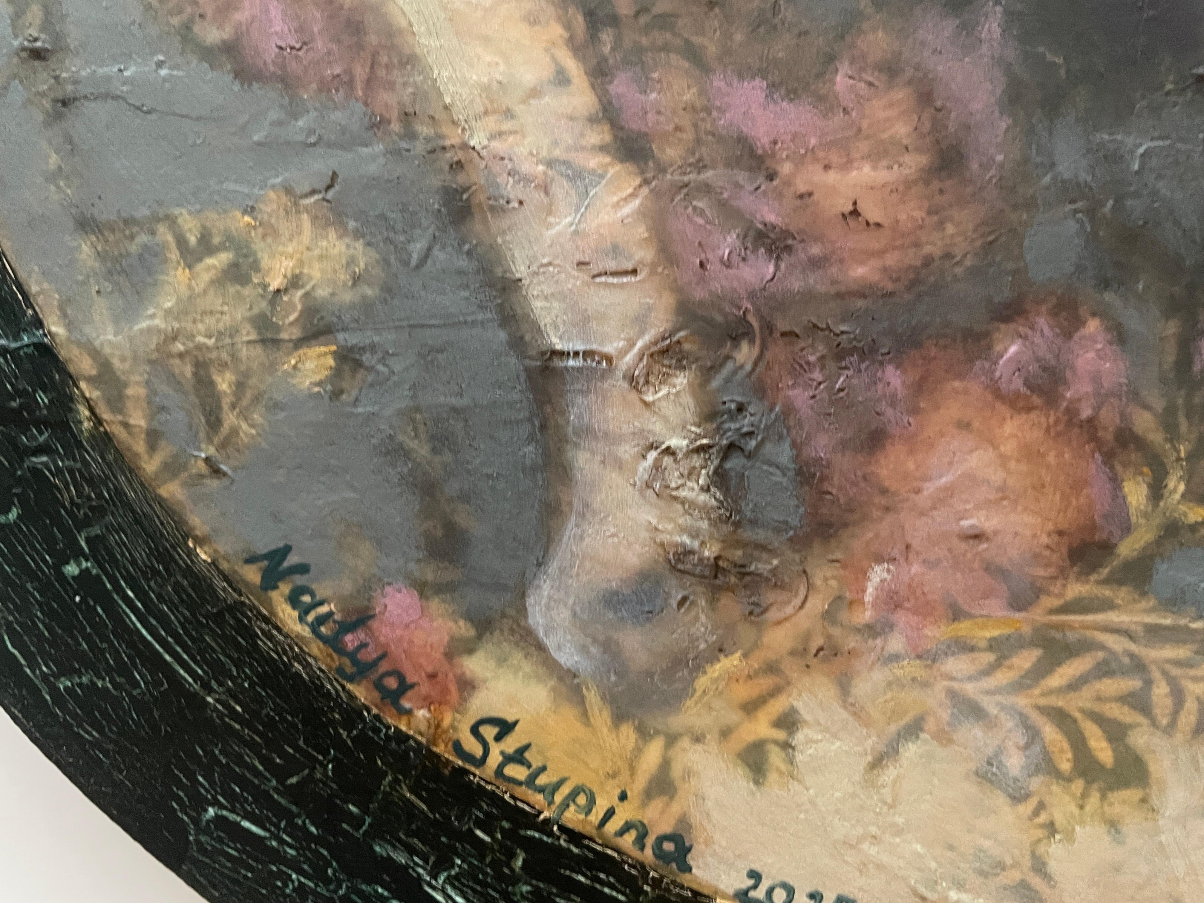 «Morris’s lover 10» Original Nude painting. Circular small canvas. - Painting by Nadezda Stupina