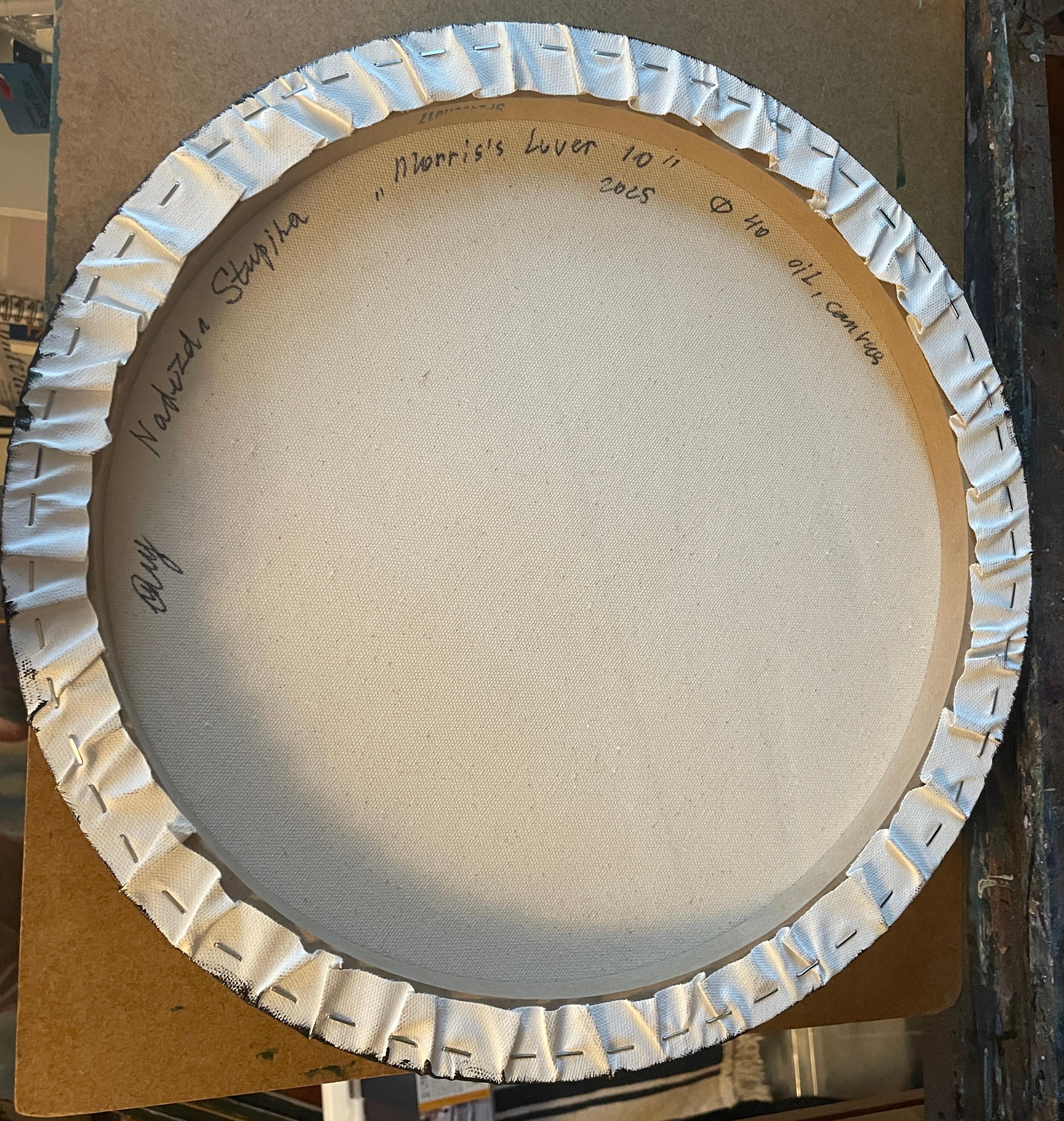 «Morris’s lover 10» Original Nude painting. Circular small canvas. For Sale 3