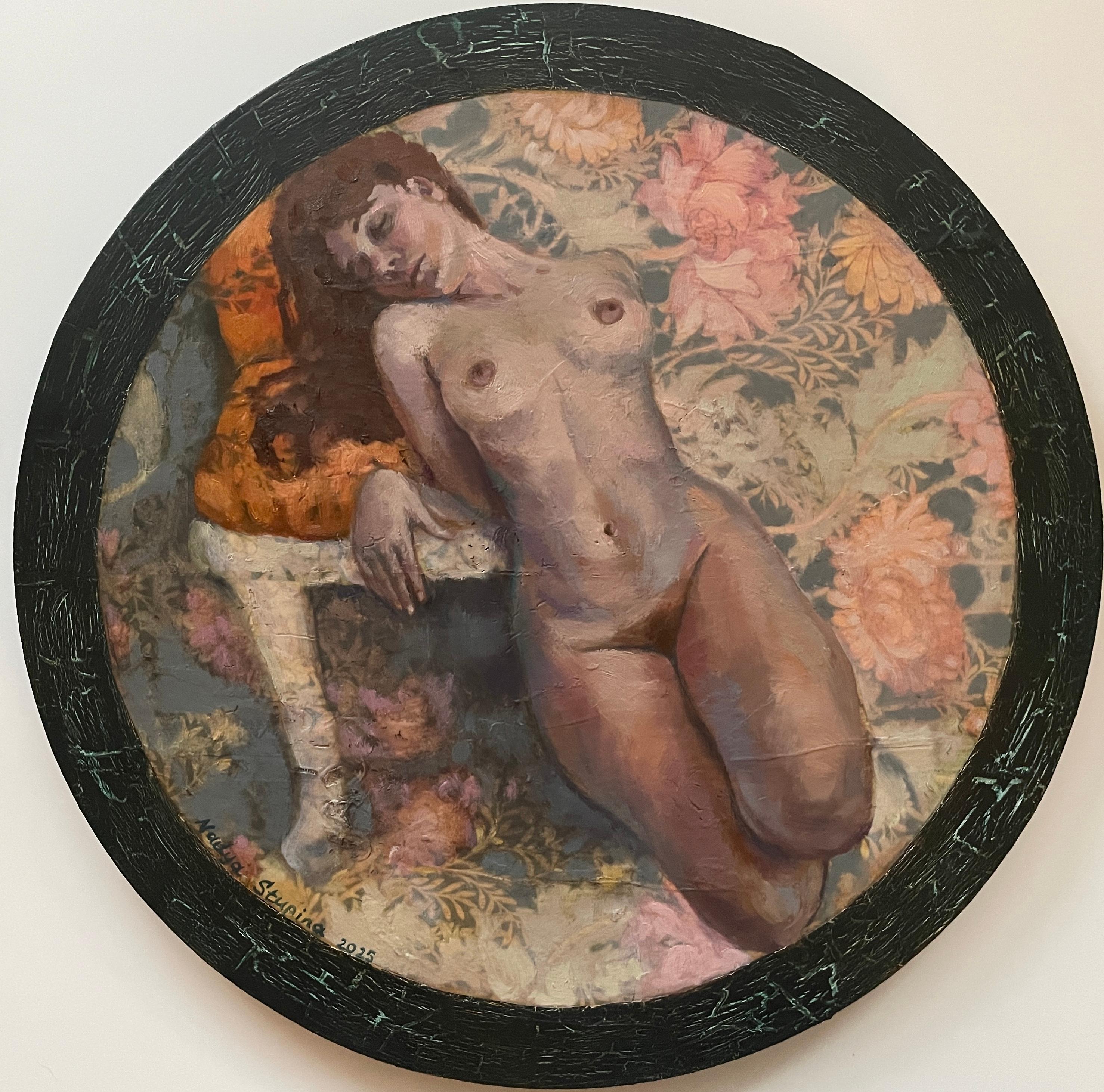 «Morris’s lover 10» Original Nude painting. Circular small canvas.