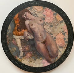 «Morris’s lover 10» Original Nude painting. Circular small canvas.