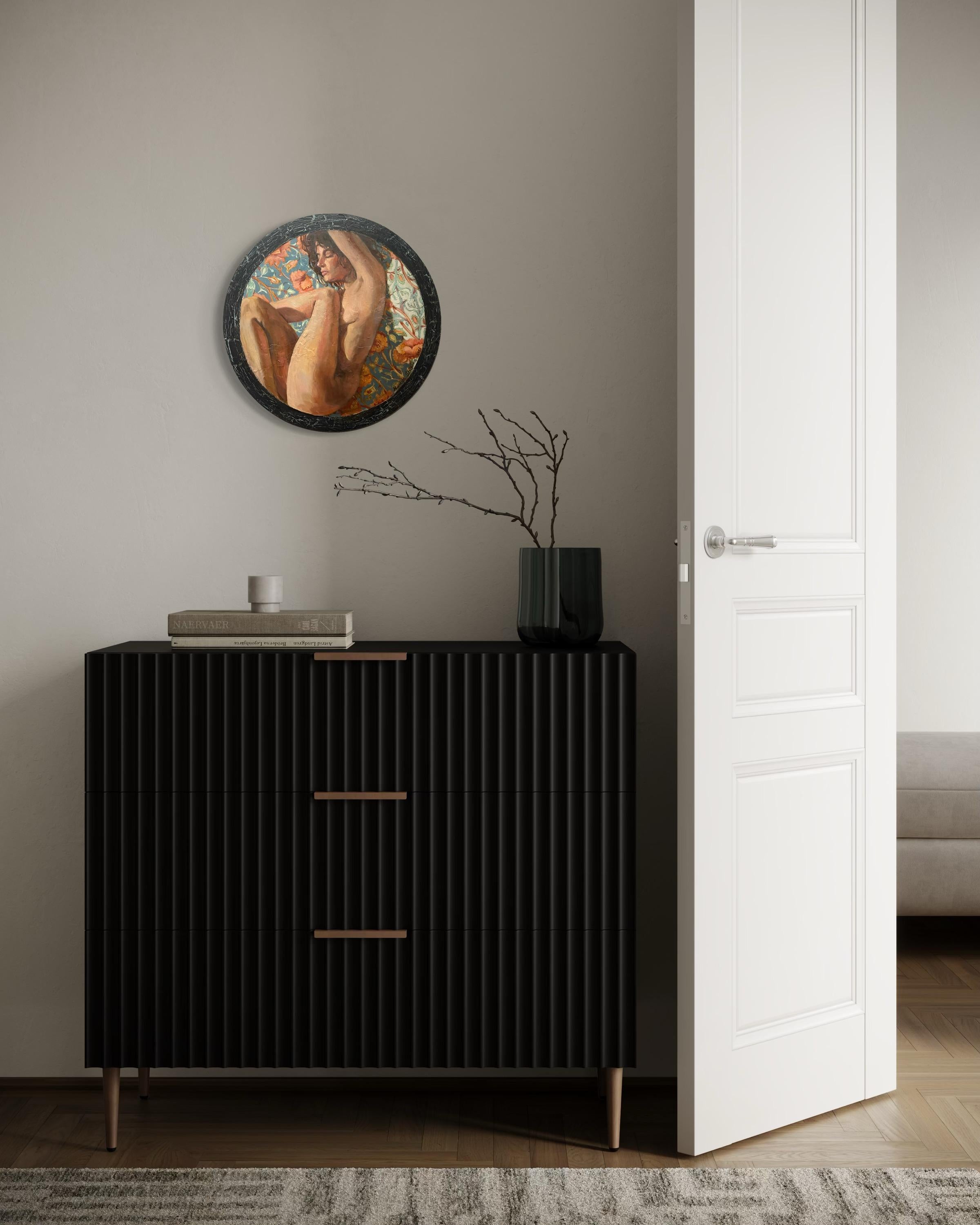 “Morris’s lover 11 “ Original nude painting. Circular small canvas. For Sale 7