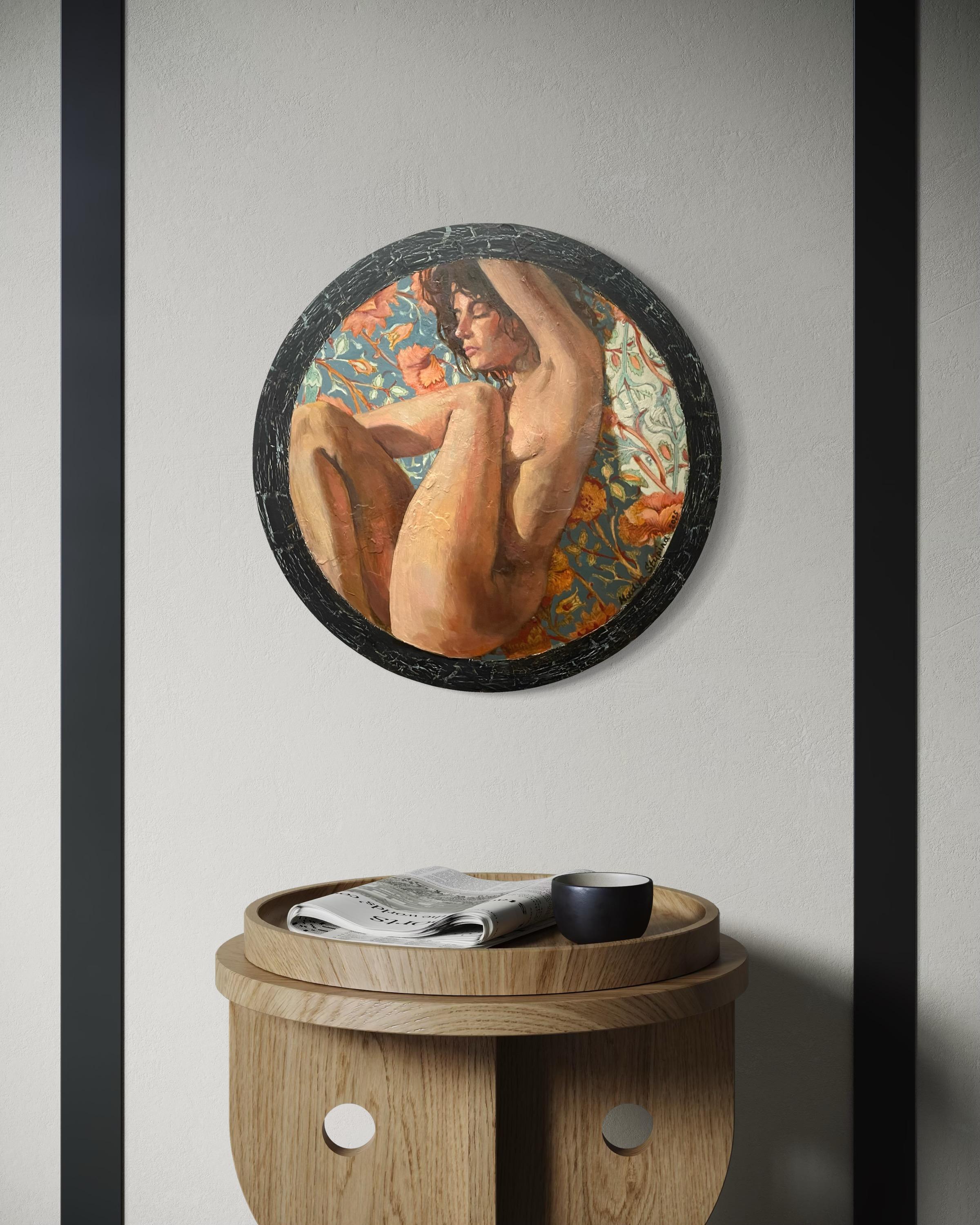 “Morris’s lover 11 “ Original nude painting. Circular small canvas. For Sale 8