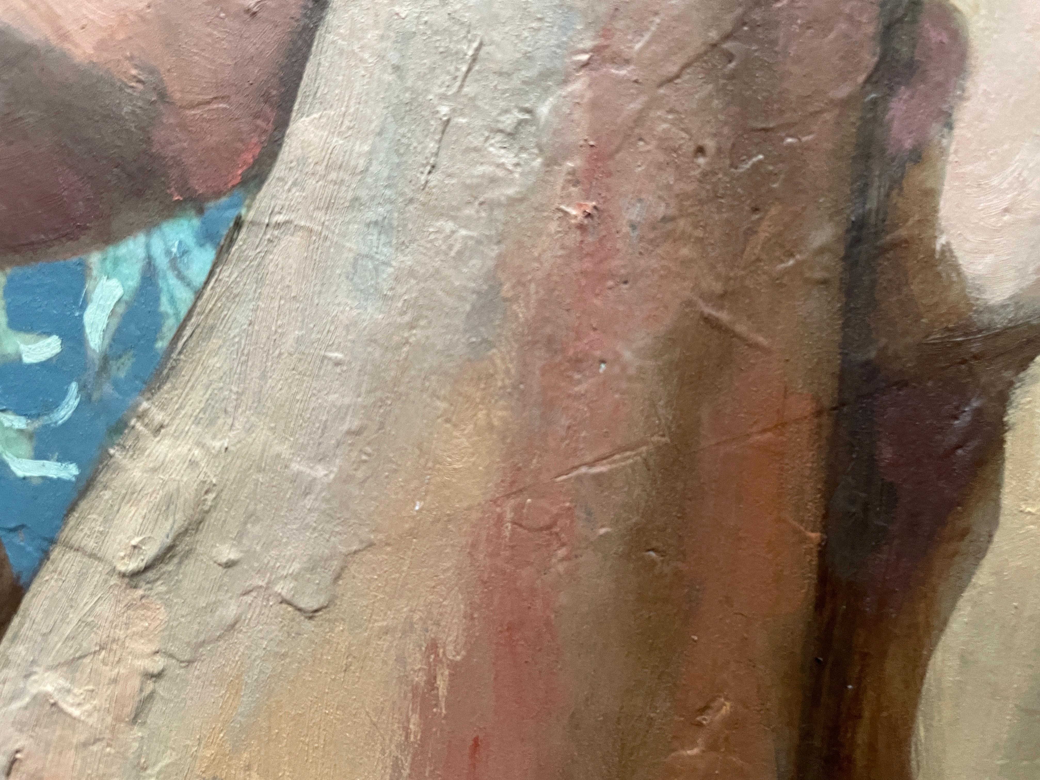 “Morris’s lover 11 “ Original nude painting. Circular small canvas. - Brown Nude Painting by Nadezda Stupina