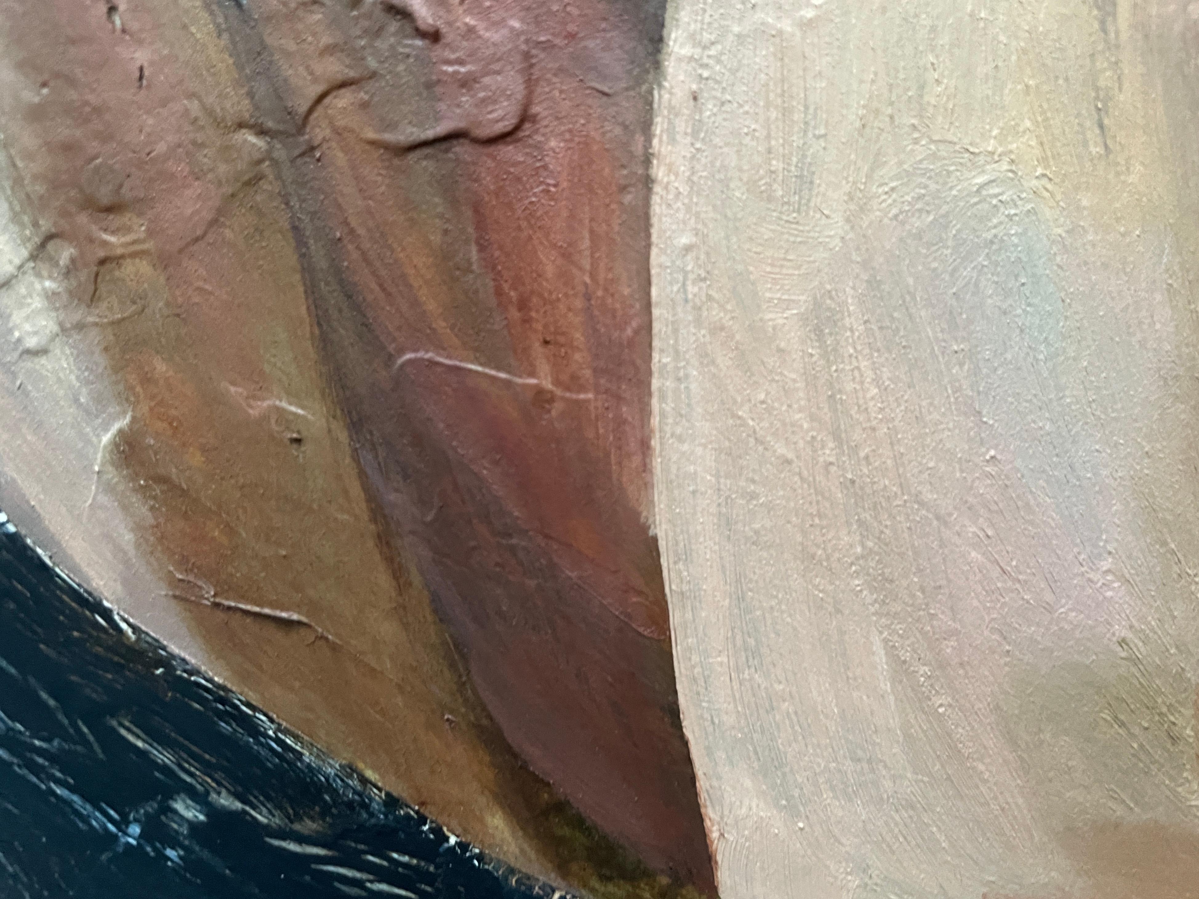 This artwork, enclosed in a striking circular frame, portrays a serene and introspective figure, skillfully capturing the essence of tranquility and introspection. The subject, depicted with delicate, realistic brushwork, exudes a sense of