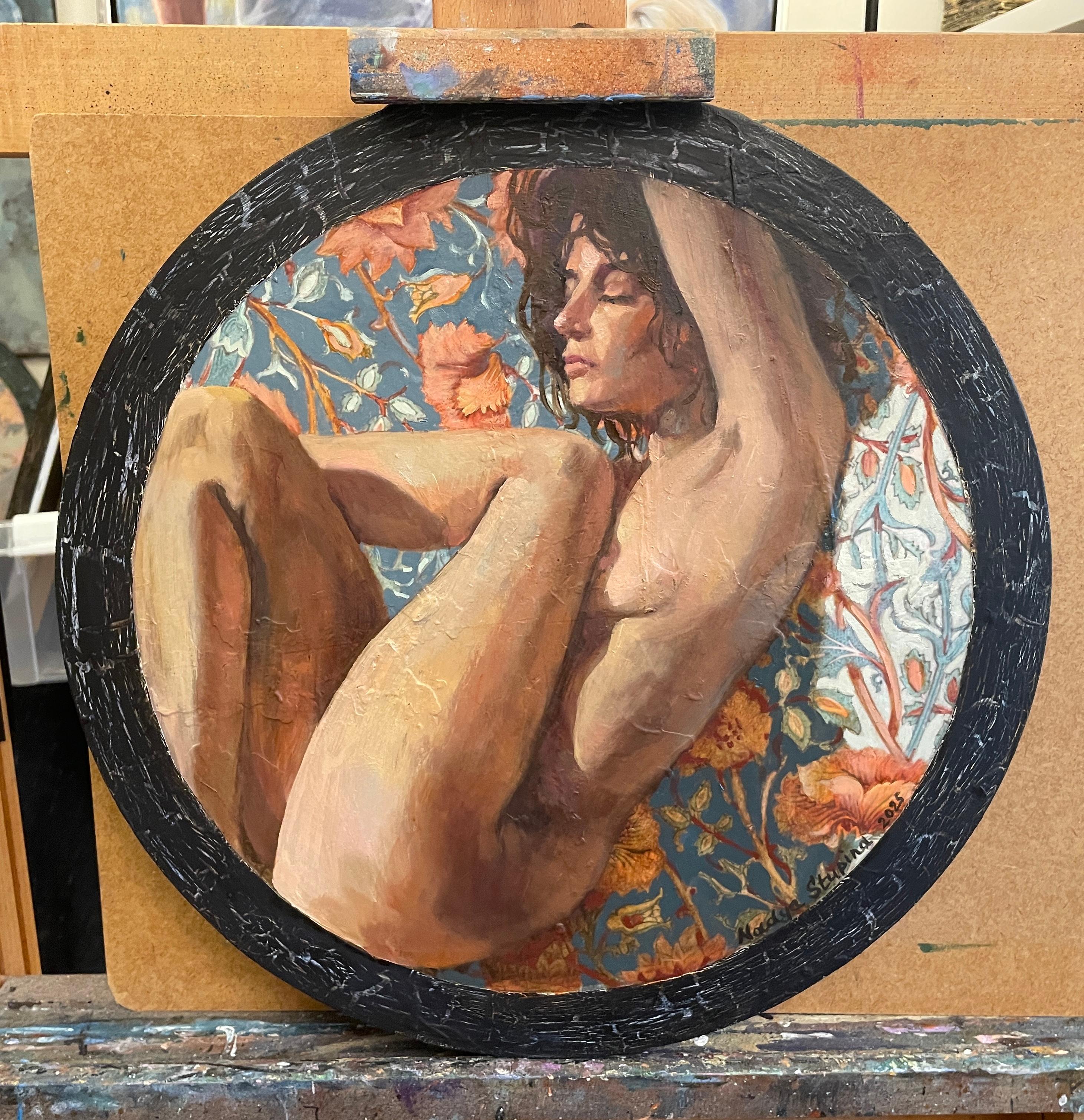 “Morris’s lover 11 “ Original nude painting. Circular small canvas. For Sale 4