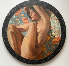 “Morris’s lover 11 “ Original nude painting. Circular small canvas.