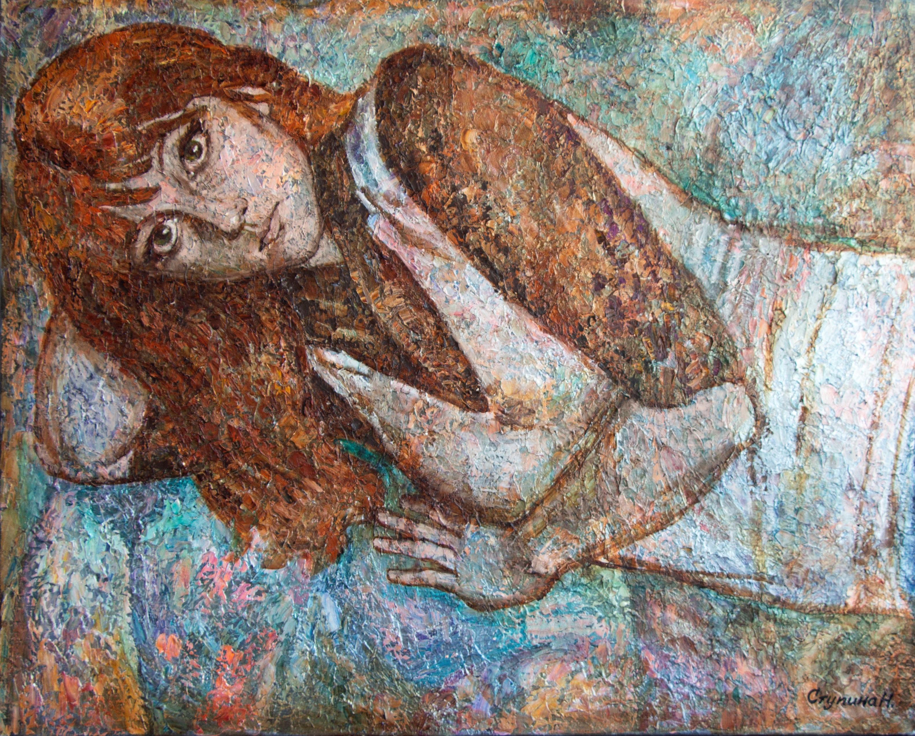 Nadezda Stupina Portrait Painting - "Nastya" Original contemporary portrait. Large acrylic/oil painting