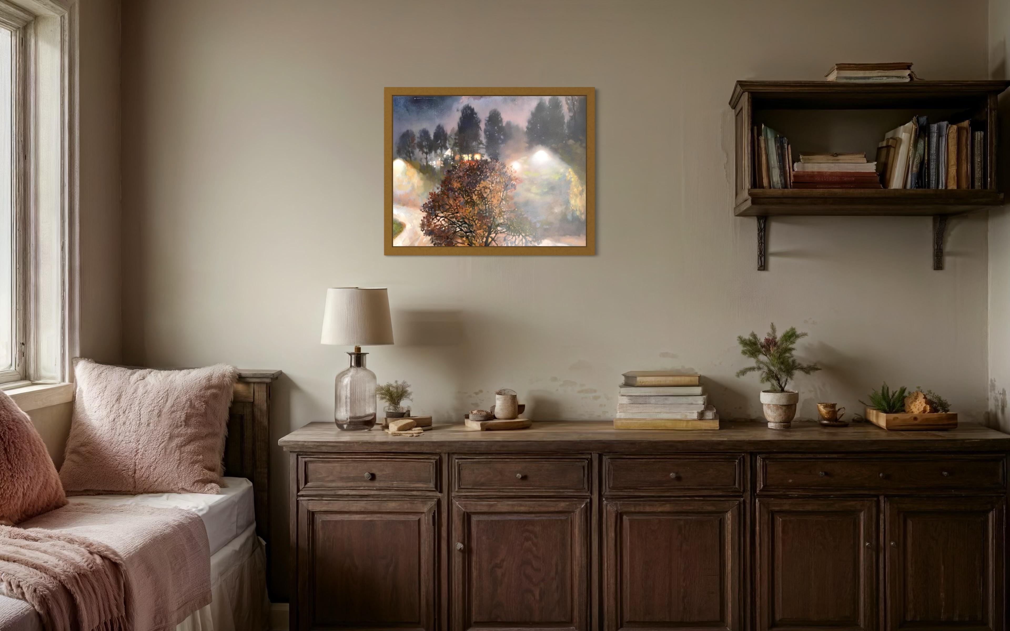 „Night outside the window“ Original ippressionistische Landschaft. Ölgemälde im Angebot 6
