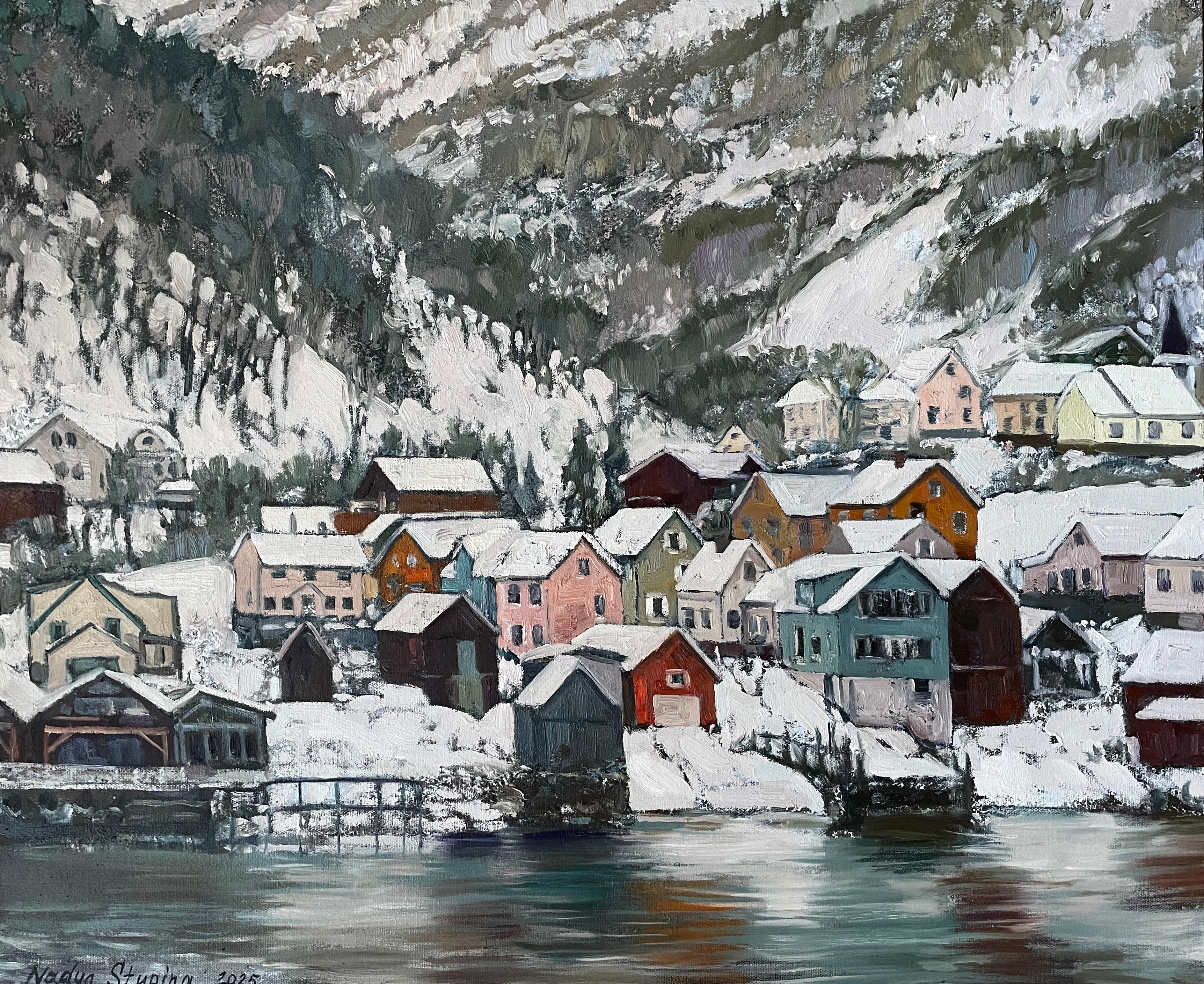 "Norwegian idyll" Original landscape painting. Winter. Oil on canvas