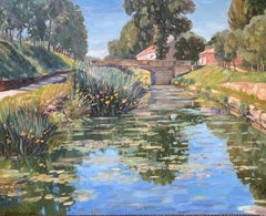 Überwachsener Kanal . Original großes Landschaftsgemälde. Impressionismus