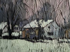 "Pink sky" Original decorative landscape . Oil Painting , Large