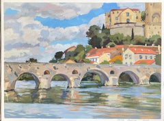 Pont Vieux. Beziers. Original landscape painting . Old town. Medium size.