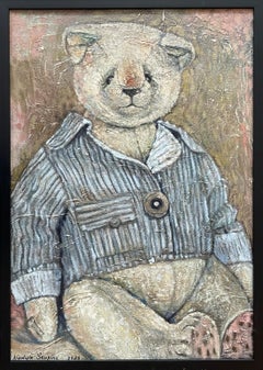 Retrato de oso polar . Pintura al óleo original . Estilo vintage . Habitación infantil