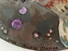 «Roses in a vase» Original oil painting. Small round canvas. Gift , home decor