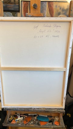 Royal iris. Original floral painting. Vertical . Oil on canvas. Impasto