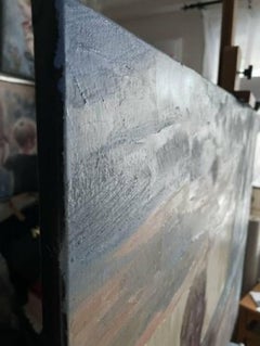 "Running away childhood" Figurative horizontal  oil painting . Realism