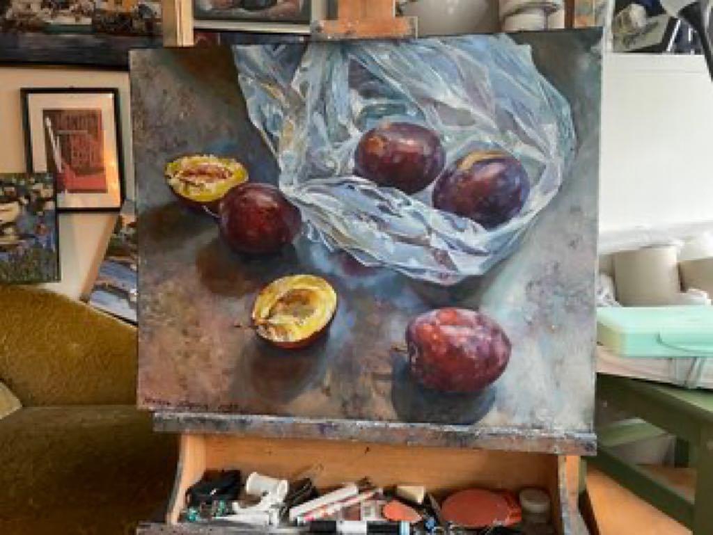 Season of plums - Painting by Nadezda Stupina