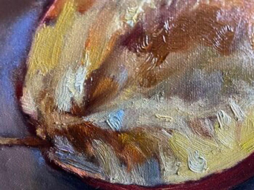 In this oil painting, I've captured the rich, velvety essence of plums, nestled amidst the gentle drapery that seems to dance with light and shadow. Every brushstroke embodies my deep appreciation for nature's bounty and the fleeting beauty of