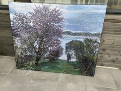 "Spring evening at the fjord" Large  . Horizontal impressionistic  landscape