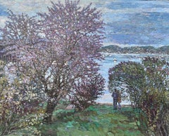 "Spring evening at the fjord" Large  . Horizontal impressionistic  landscape