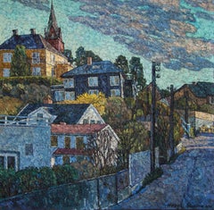 "Atardecer primaveral en Malmøya" Original cuadrado paisaje grande . Pintura al óleo