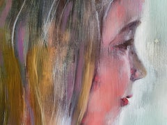 "Spring girl ." Contemporary portrait . Large horizontal painting.