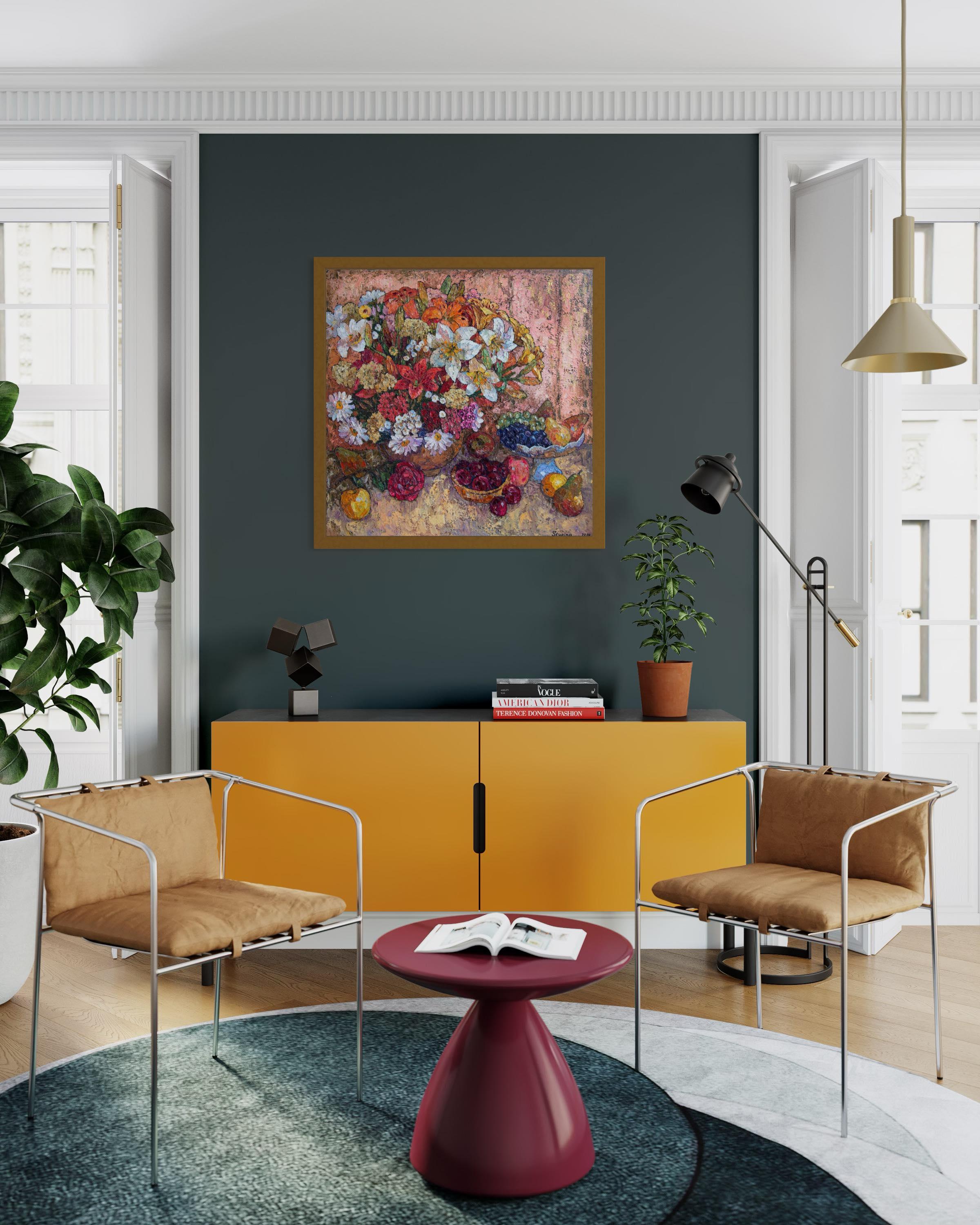 Creating this piece, I immersed myself in the fusion of impressionism and fine art, using oils to birth vibrant lilies and lush fruits. Every brushstroke embodies vitality, manifesting a symphony of colors and textures that dance across the canvas.