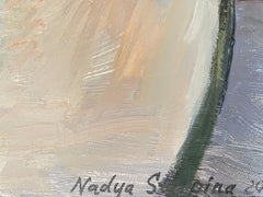 Still life consecrated by the sun. Original oil painting. Impasto. Vertical