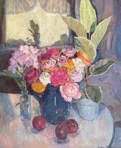 Still life consecrated by the sun. Original oil painting. Impasto. Vertical