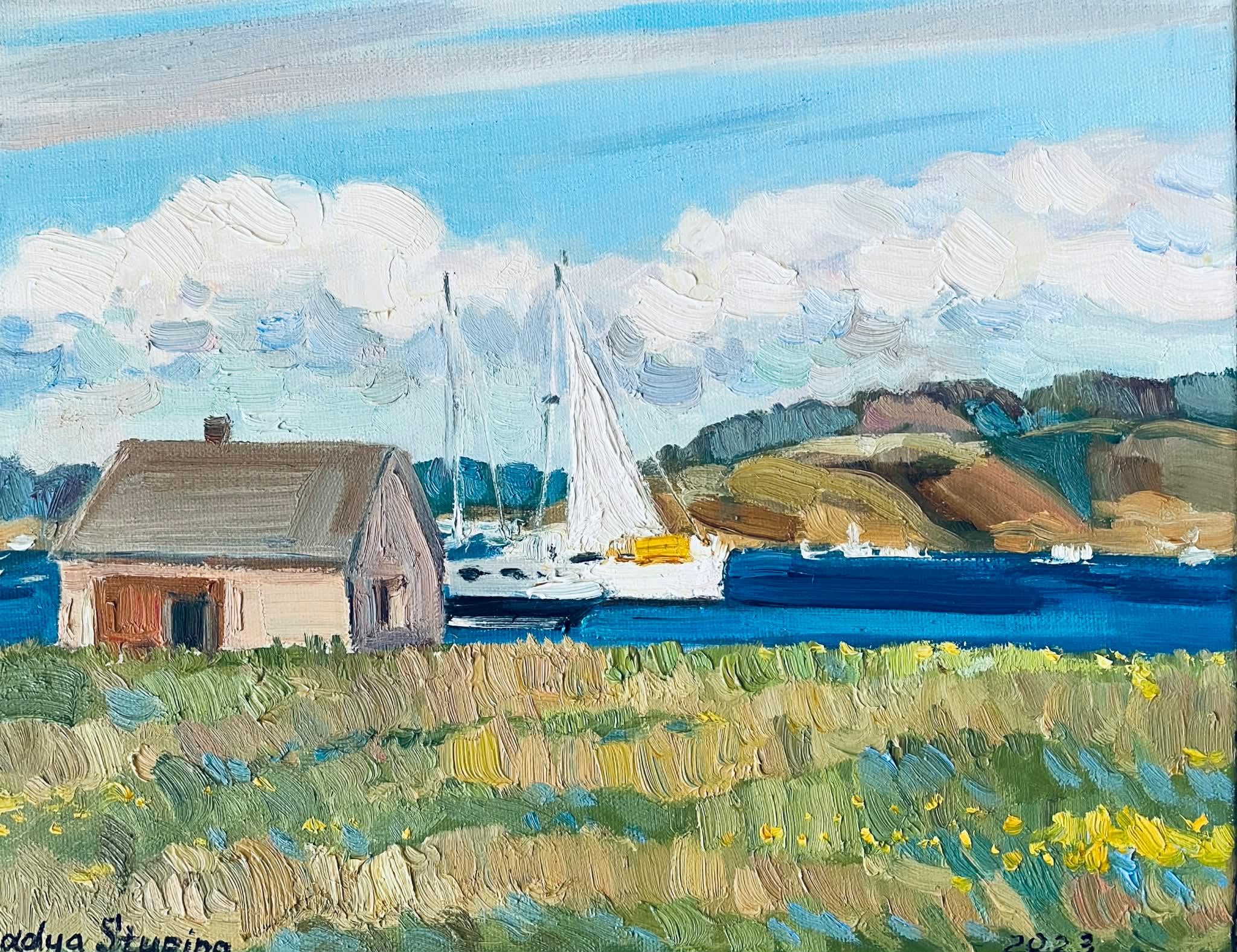 Summer in Stavern. Original landscape painting. Small size . Impasto. Oil
