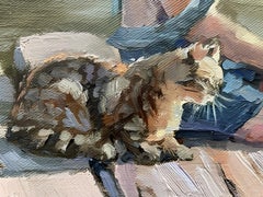 "Summer stories. Fishing team." Round canvas . Oil painting . Figurative.