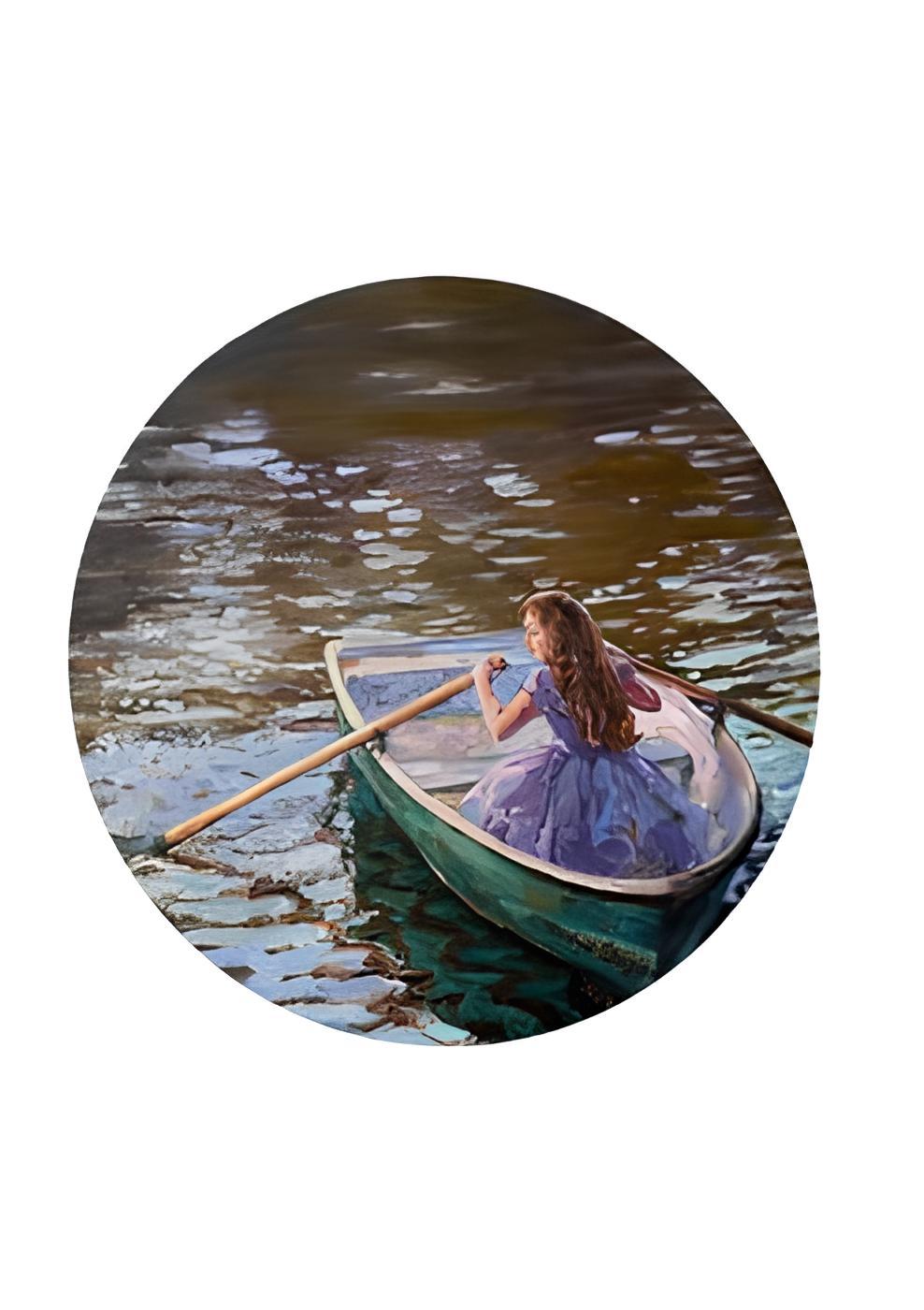 Sommergeschichten. Mädchen in einem grünen Boot. im Angebot 3
